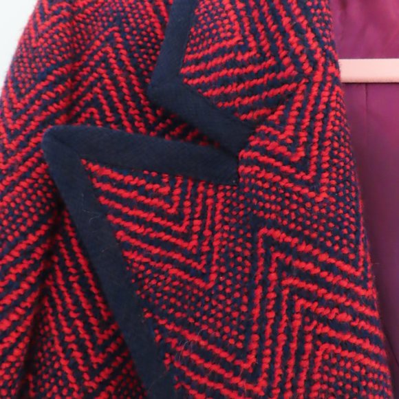Vintage Greenlea Original Wool Chevron Blue and Red Jacket with Lapels - Picture 4 of 6